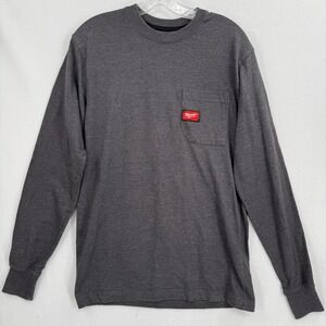 Milwaukee Tools Pocket T-Shirt Mens Small Gray Long Sleeve‎ Cotton Blend Logo